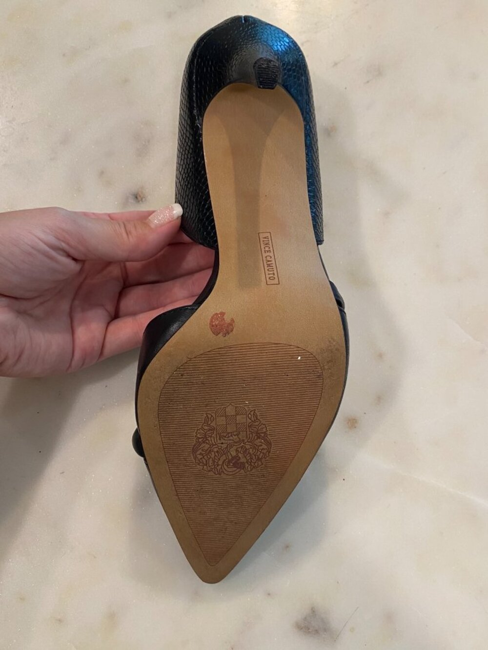 Vince Camuto Adelia Black Pointed Toe d'Orsay Heel w/ Faux Snakeskin Womens 7.5 - Picture 8 of 10